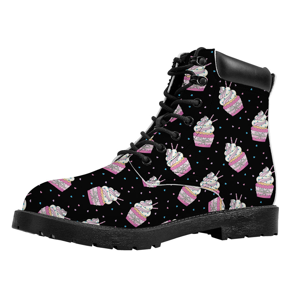 Pink Cupcake Pattern Print Work Boots