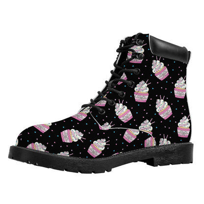 Pink Cupcake Pattern Print Work Boots