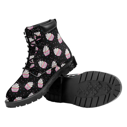 Pink Cupcake Pattern Print Work Boots
