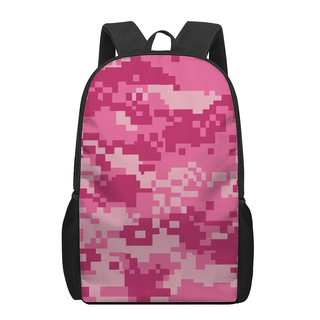 Pink Digital Camo Pattern Print 17 Inch Backpack