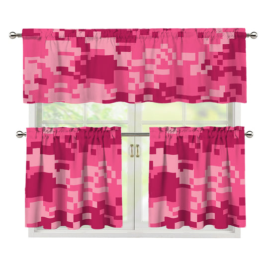 Pink Digital Camo Pattern Print 3 Piece Kitchen Curtains