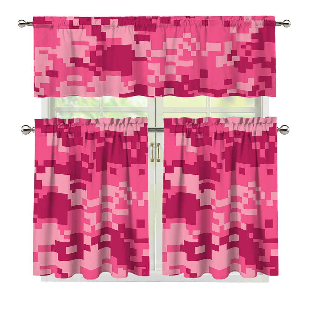 Pink Digital Camo Pattern Print 3 Piece Kitchen Curtains