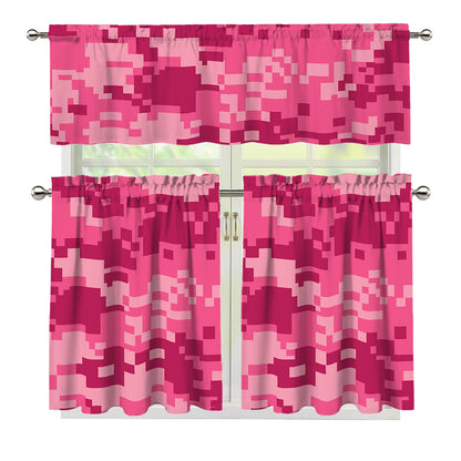 Pink Digital Camo Pattern Print 3 Piece Kitchen Curtains