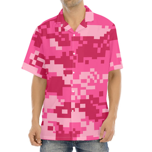 Pink Digital Camo Pattern Print Aloha Shirt