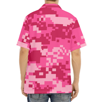 Pink Digital Camo Pattern Print Aloha Shirt
