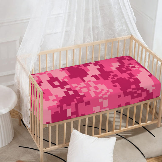 Pink Digital Camo Pattern Print Baby Crib Sheet