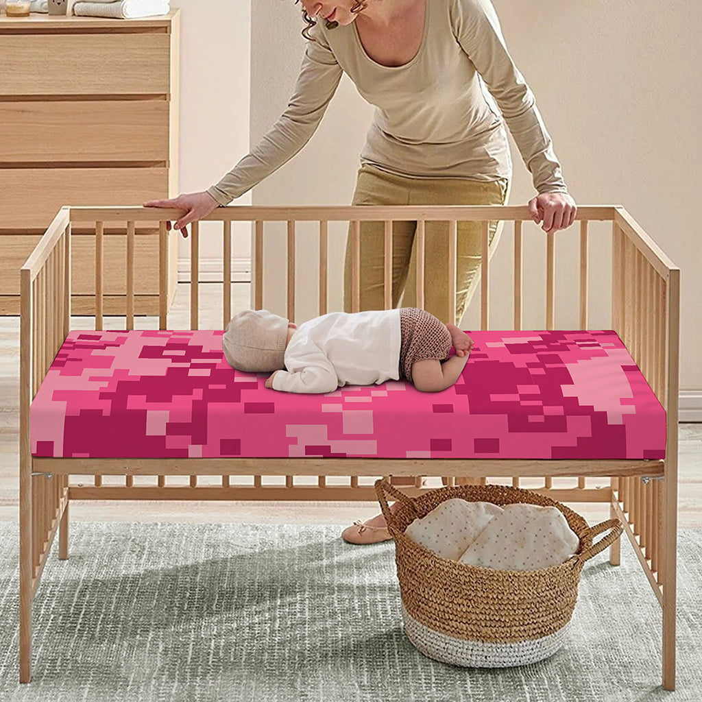 Pink Digital Camo Pattern Print Baby Crib Sheet