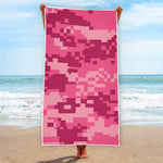 Pink Digital Camo Pattern Print Beach Towel