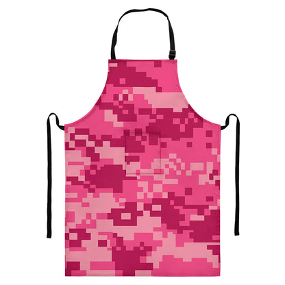 Pink Digital Camo Pattern Print Bib Apron With Pocket