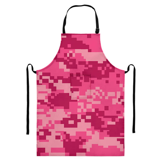 Pink Digital Camo Pattern Print Bib Apron With Pocket