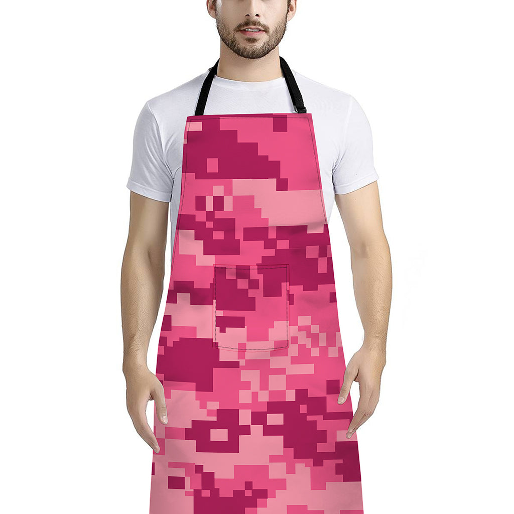 Pink Digital Camo Pattern Print Bib Apron With Pocket