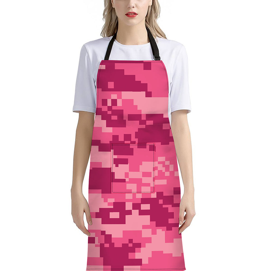 Pink Digital Camo Pattern Print Bib Apron With Pocket