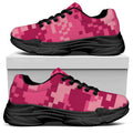 Pink Digital Camo Pattern Print Black Chunky Shoes