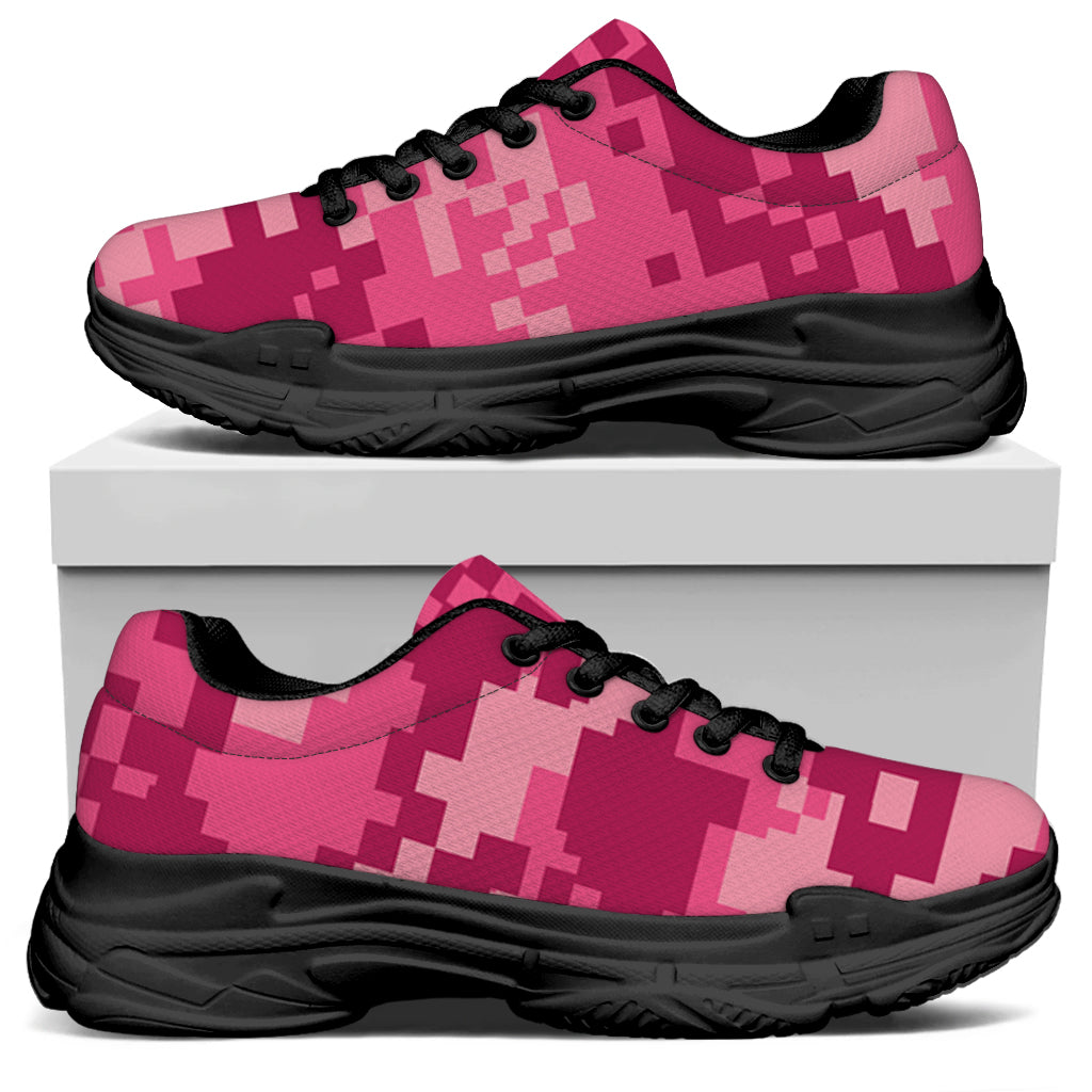 Pink Digital Camo Pattern Print Black Chunky Shoes