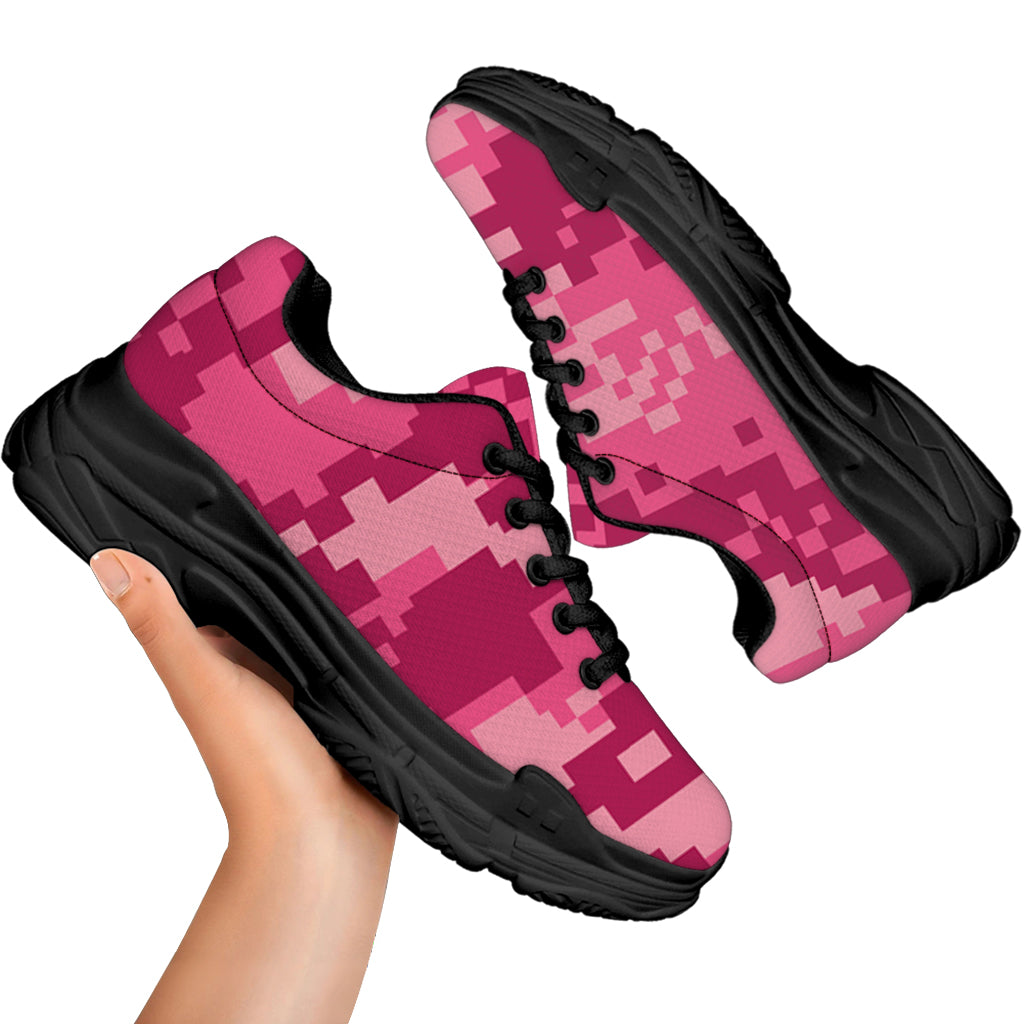 Pink Digital Camo Pattern Print Black Chunky Shoes
