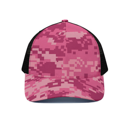 Pink Digital Camo Pattern Print Black Mesh Trucker Cap