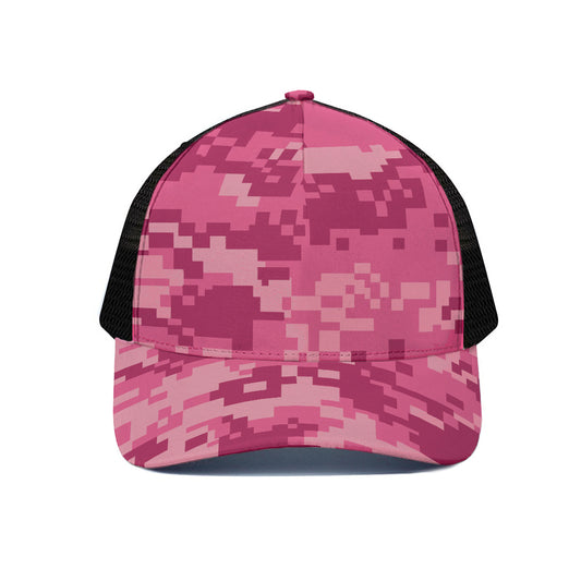 Pink Digital Camo Pattern Print Black Mesh Trucker Cap