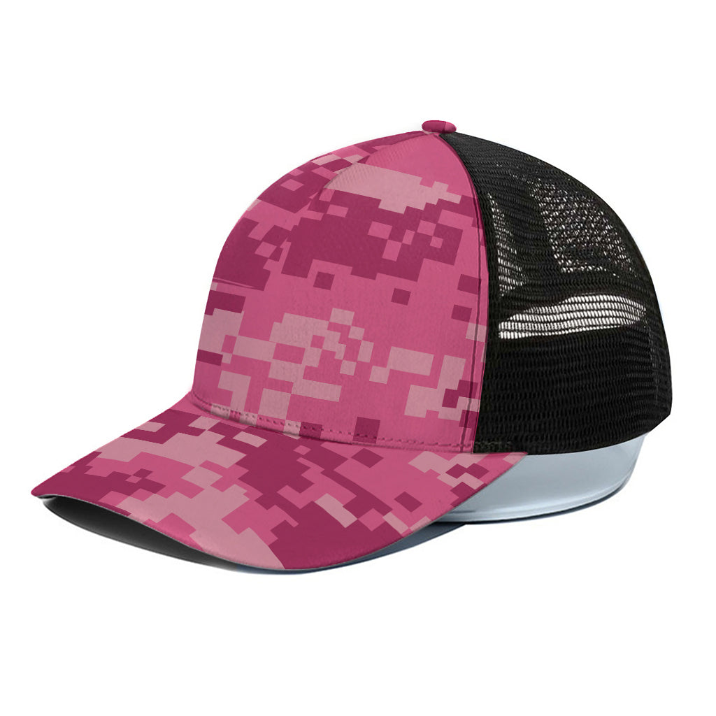 Pink Digital Camo Pattern Print Black Mesh Trucker Cap