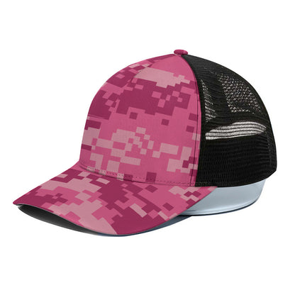 Pink Digital Camo Pattern Print Black Mesh Trucker Cap