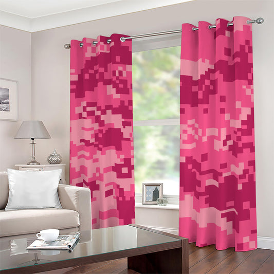 Pink Digital Camo Pattern Print Blackout Grommet Curtains