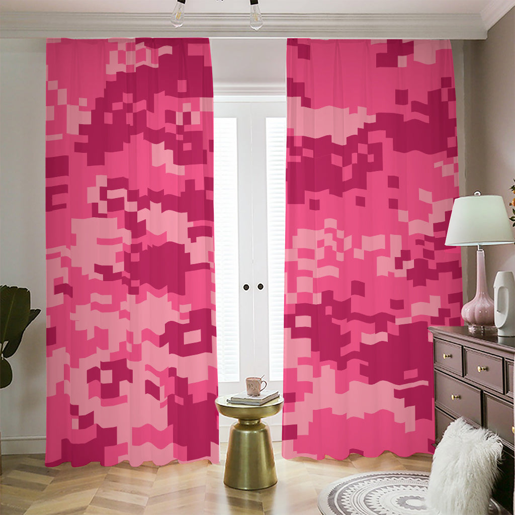 Pink Digital Camo Pattern Print Blackout Pencil Pleat Curtains