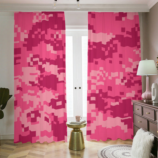 Pink Digital Camo Pattern Print Blackout Pencil Pleat Curtains