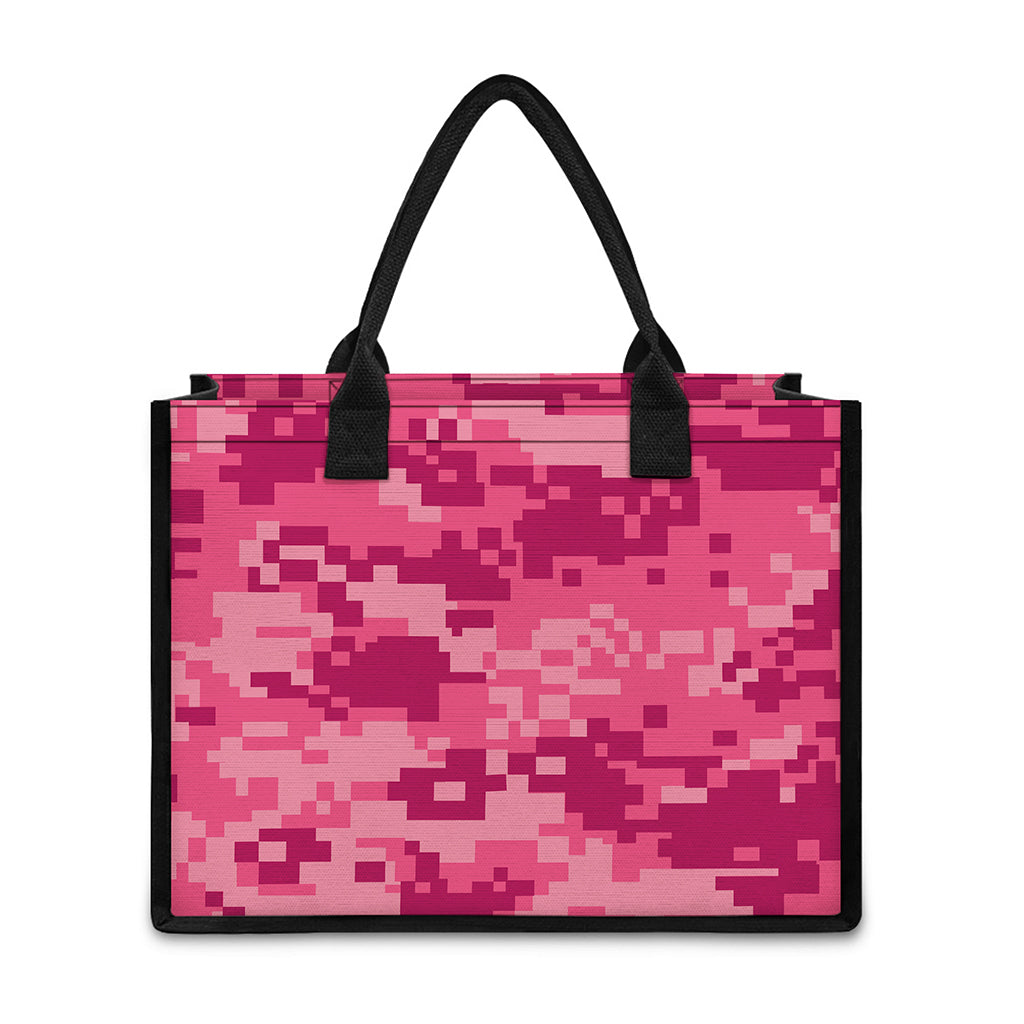 Pink Digital Camo Pattern Print Canvas Tote Bag