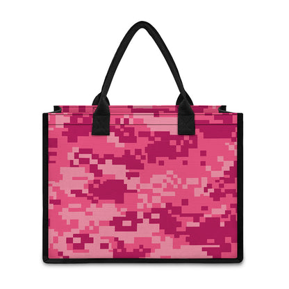 Pink Digital Camo Pattern Print Canvas Tote Bag