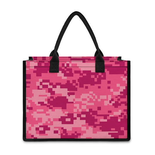 Pink Digital Camo Pattern Print Canvas Tote Bag