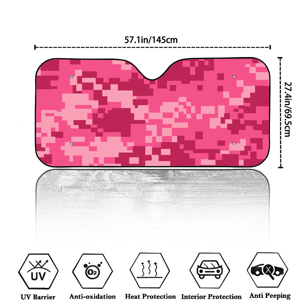 Pink Digital Camo Pattern Print Car Windshield Sun Shade