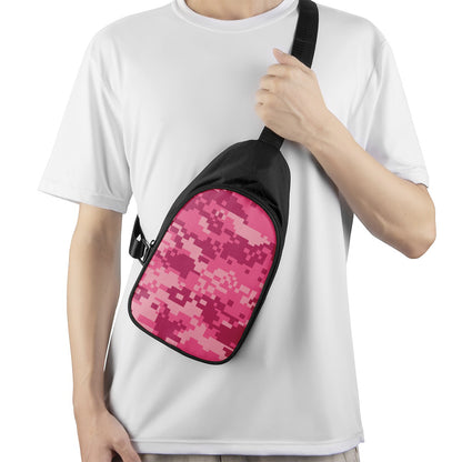 Pink Digital Camo Pattern Print Chest Bag