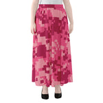 Pink Digital Camo Pattern Print Chiffon Maxi Skirt