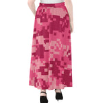 Pink Digital Camo Pattern Print Chiffon Maxi Skirt