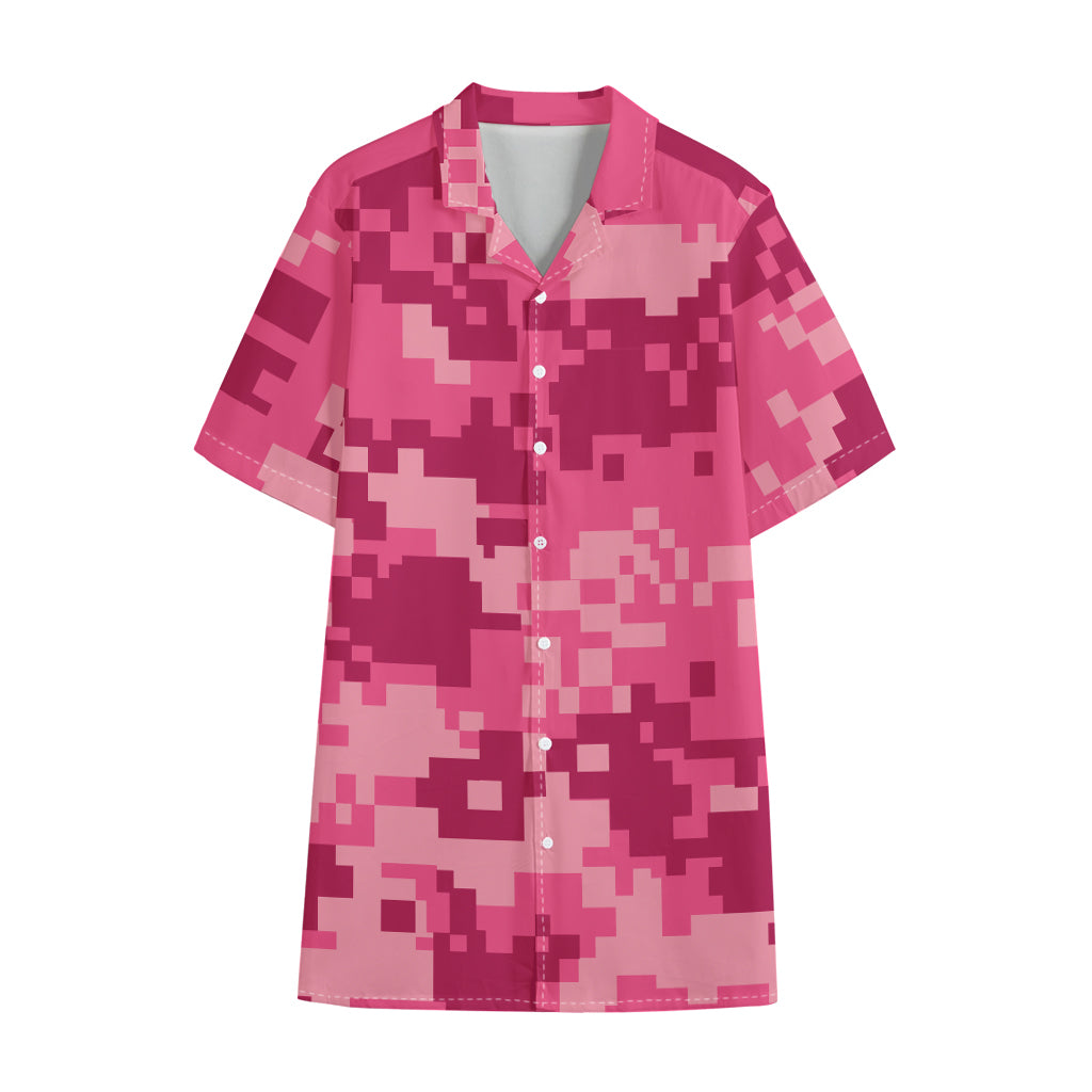Pink Digital Camo Pattern Print Cotton Hawaiian Shirt