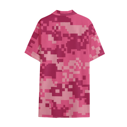Pink Digital Camo Pattern Print Cotton Hawaiian Shirt