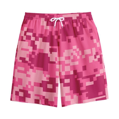 Pink Digital Camo Pattern Print Cotton Shorts