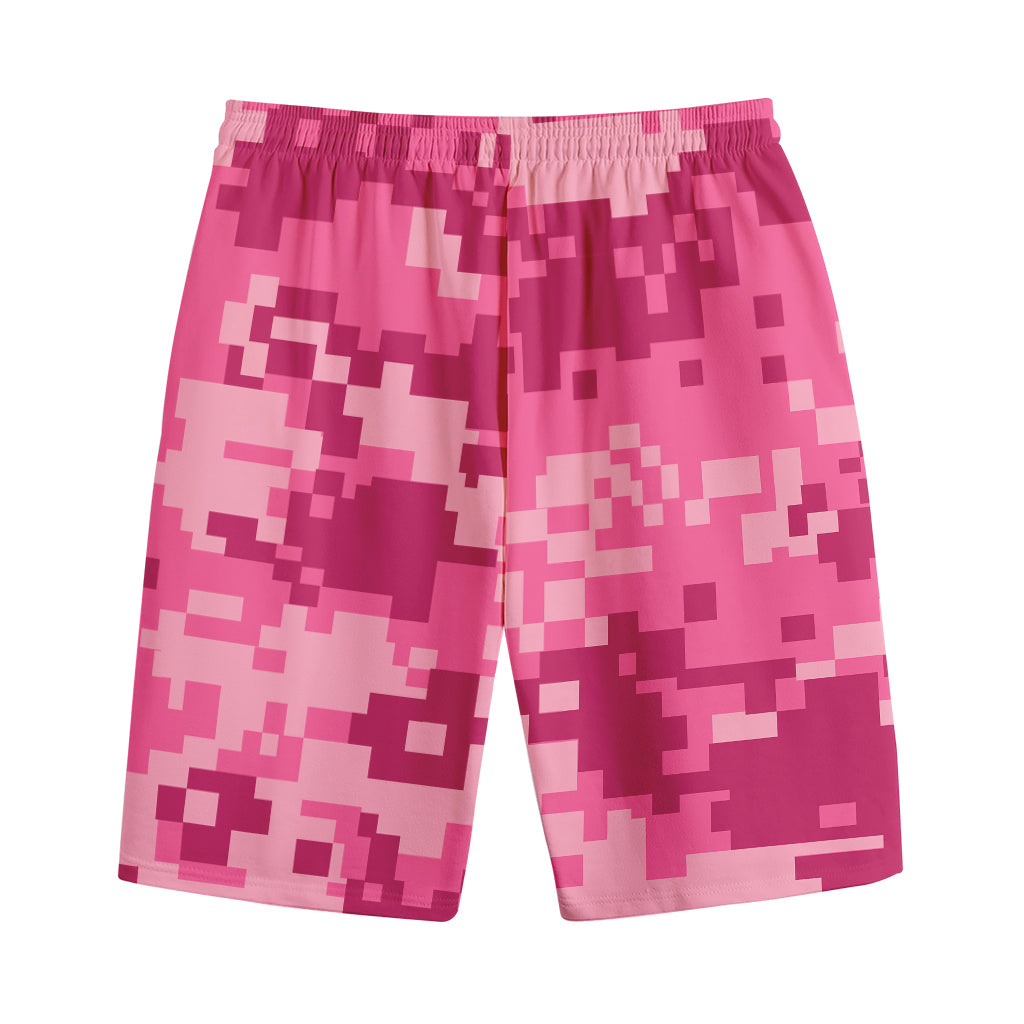 Pink Digital Camo Pattern Print Cotton Shorts