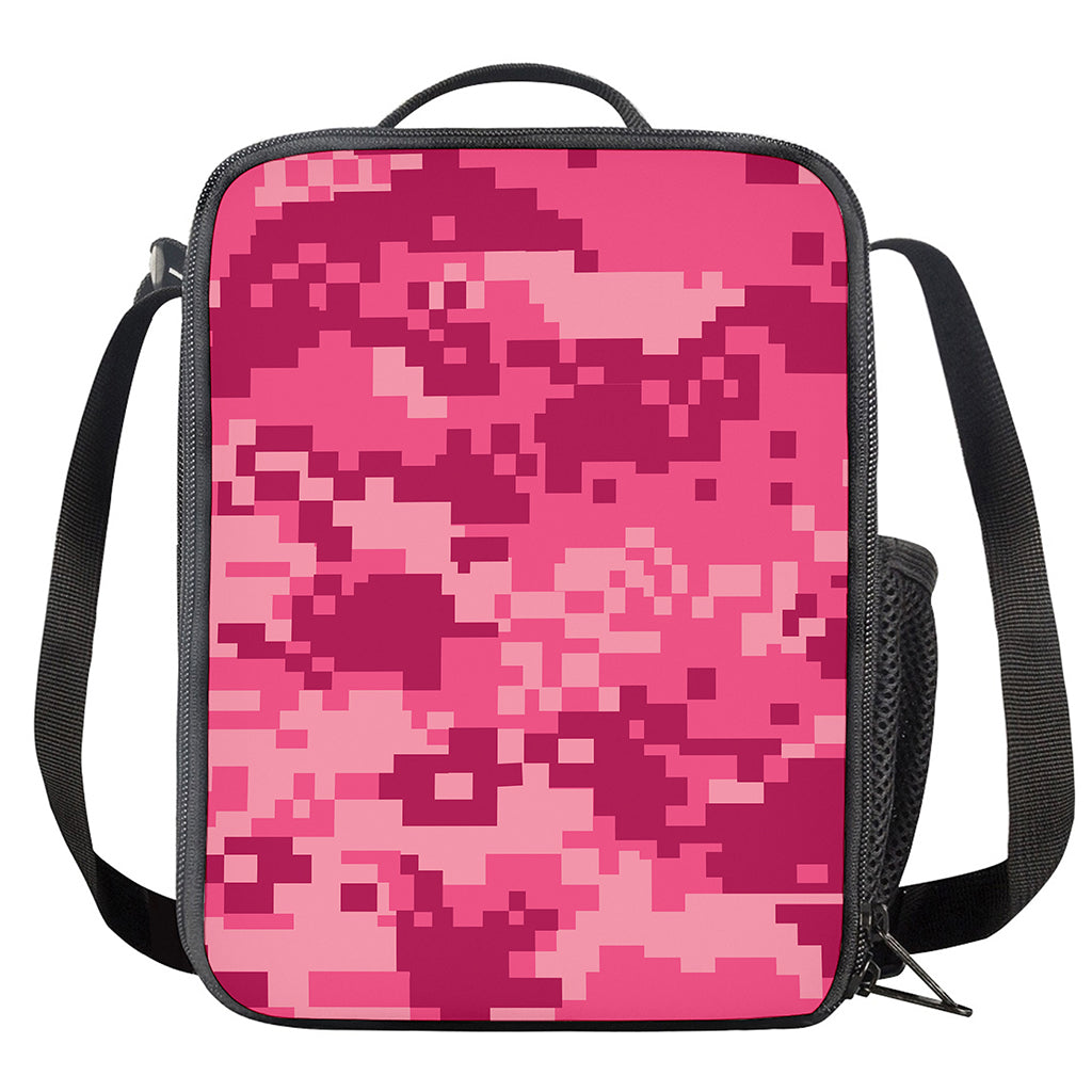 Pink Digital Camo Pattern Print Crossbody Lunch Bag