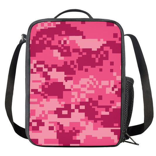 Pink Digital Camo Pattern Print Crossbody Lunch Bag