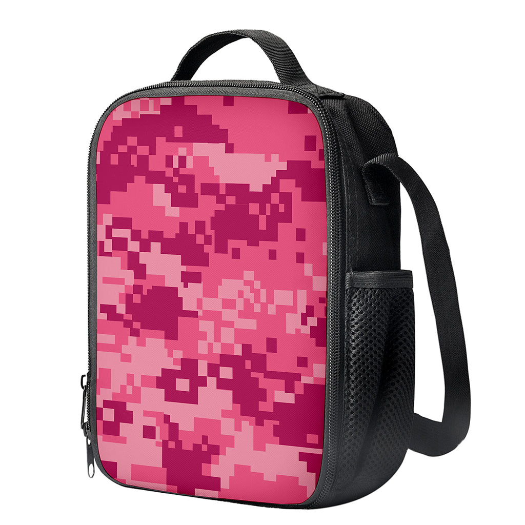 Pink Digital Camo Pattern Print Crossbody Lunch Bag