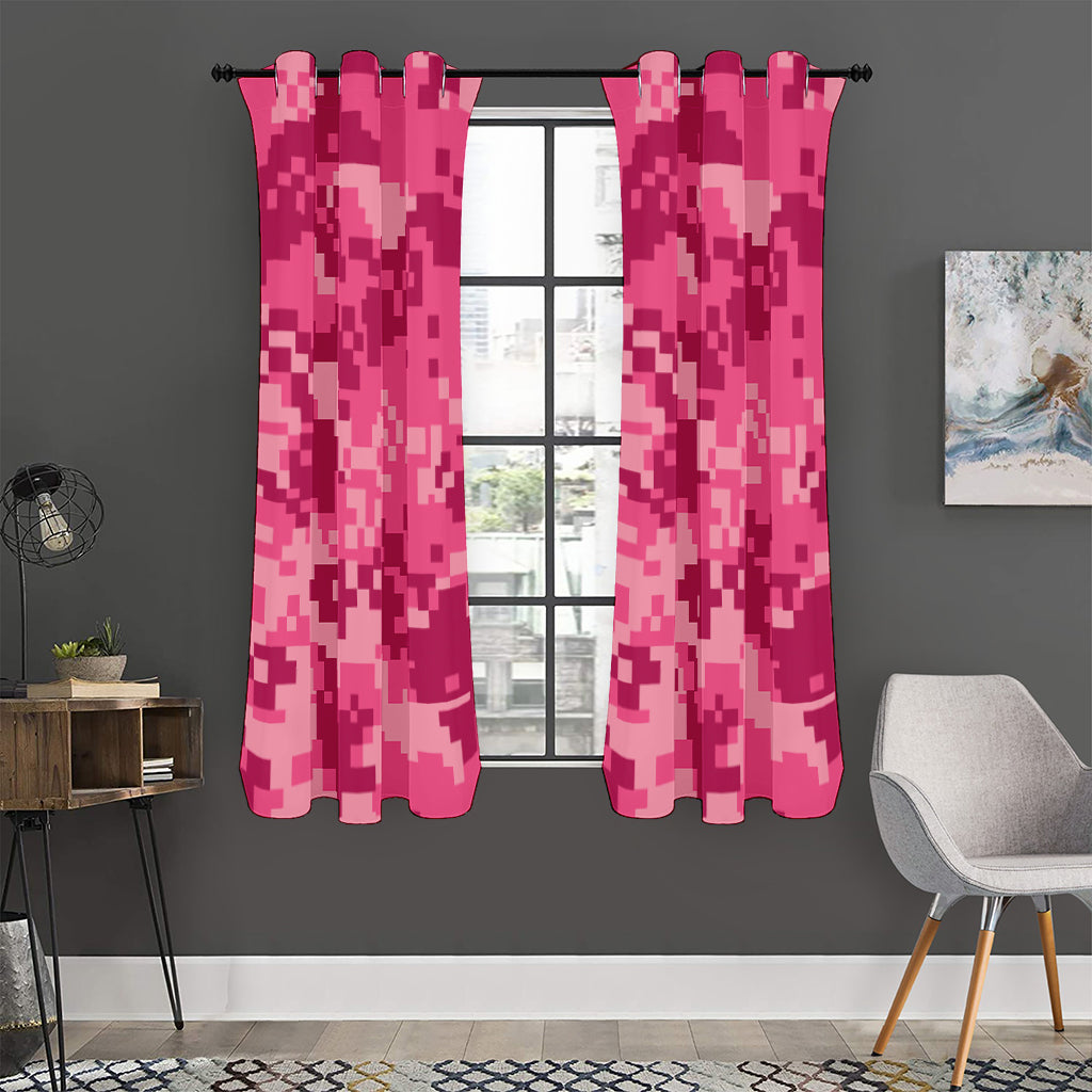 Pink Digital Camo Pattern Print Curtain