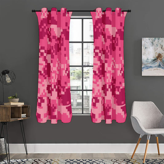 Pink Digital Camo Pattern Print Curtain