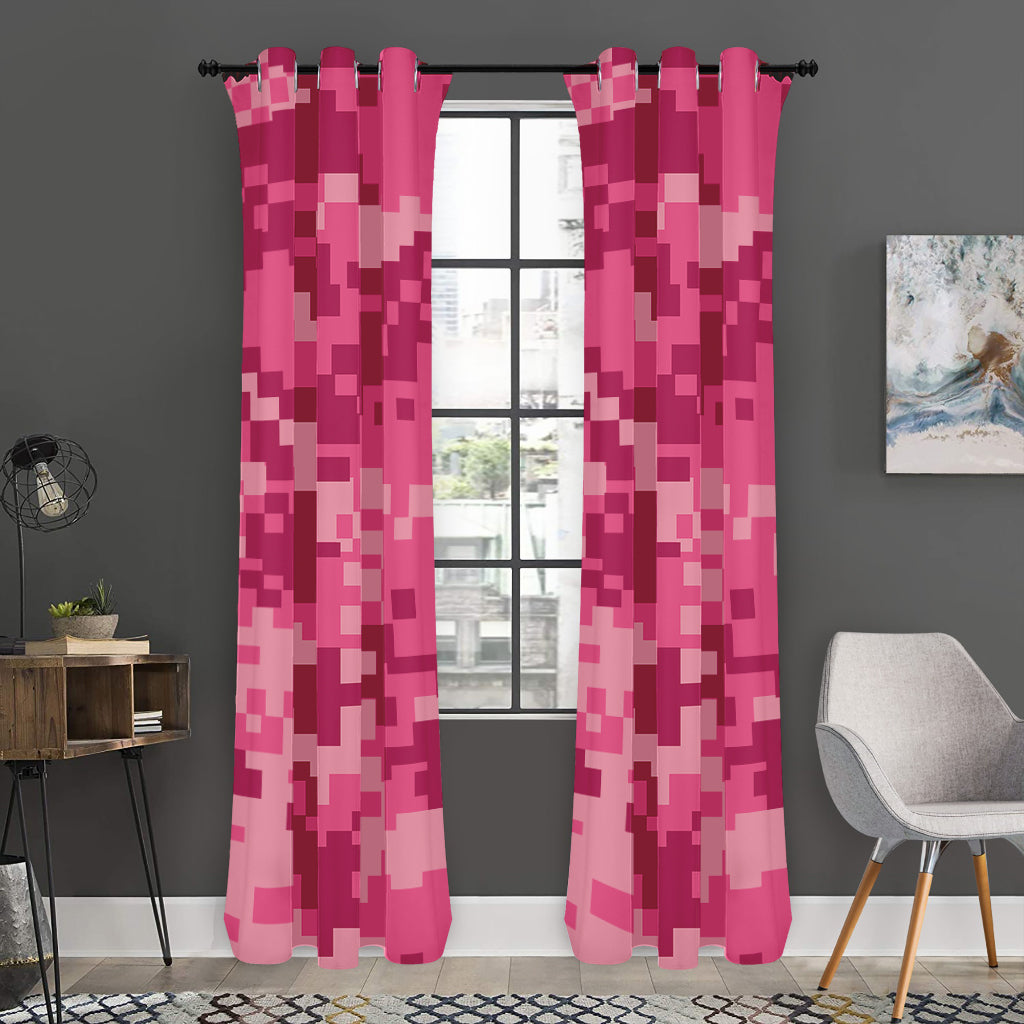 Pink Digital Camo Pattern Print Curtain