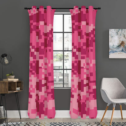Pink Digital Camo Pattern Print Curtain