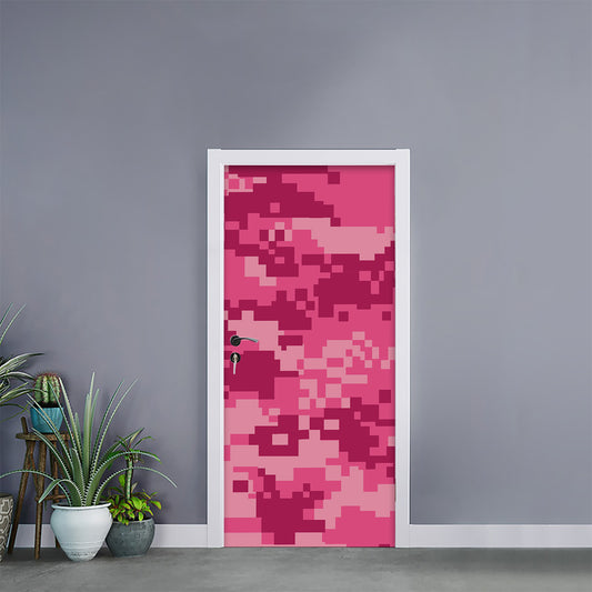 Pink Digital Camo Pattern Print Door Sticker