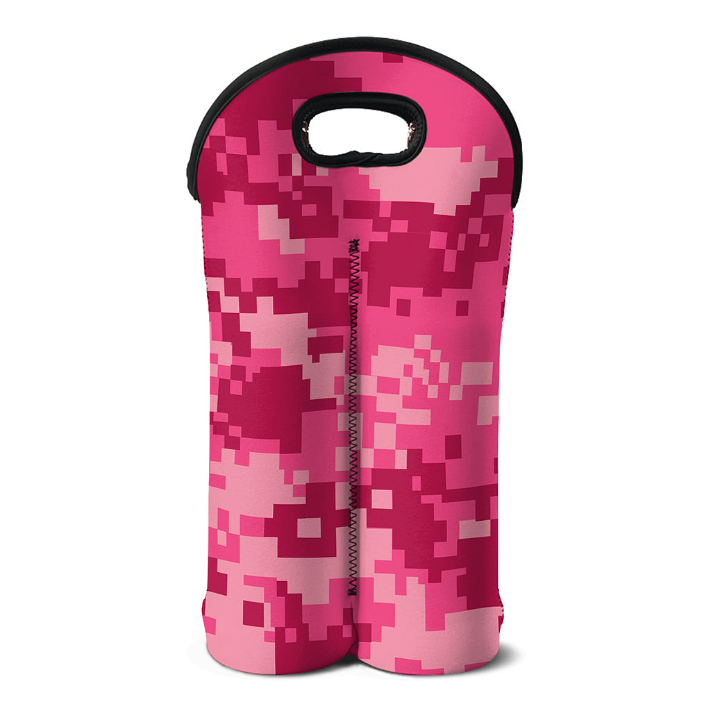 Pink Digital Camo Pattern Print Double Neoprene Wine Tote