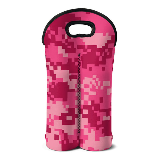 Pink Digital Camo Pattern Print Double Neoprene Wine Tote