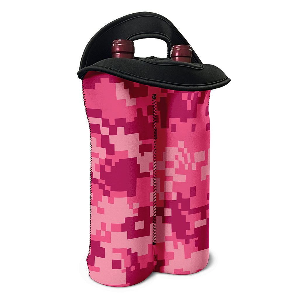 Pink Digital Camo Pattern Print Double Neoprene Wine Tote