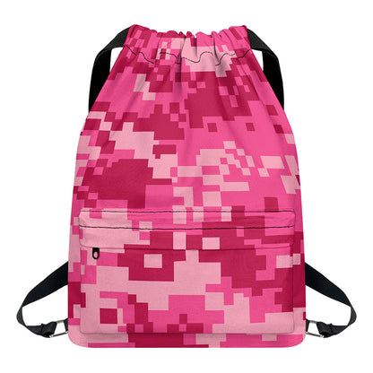 Pink Digital Camo Pattern Print Drawstring Backpack
