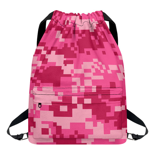 Pink Digital Camo Pattern Print Drawstring Backpack